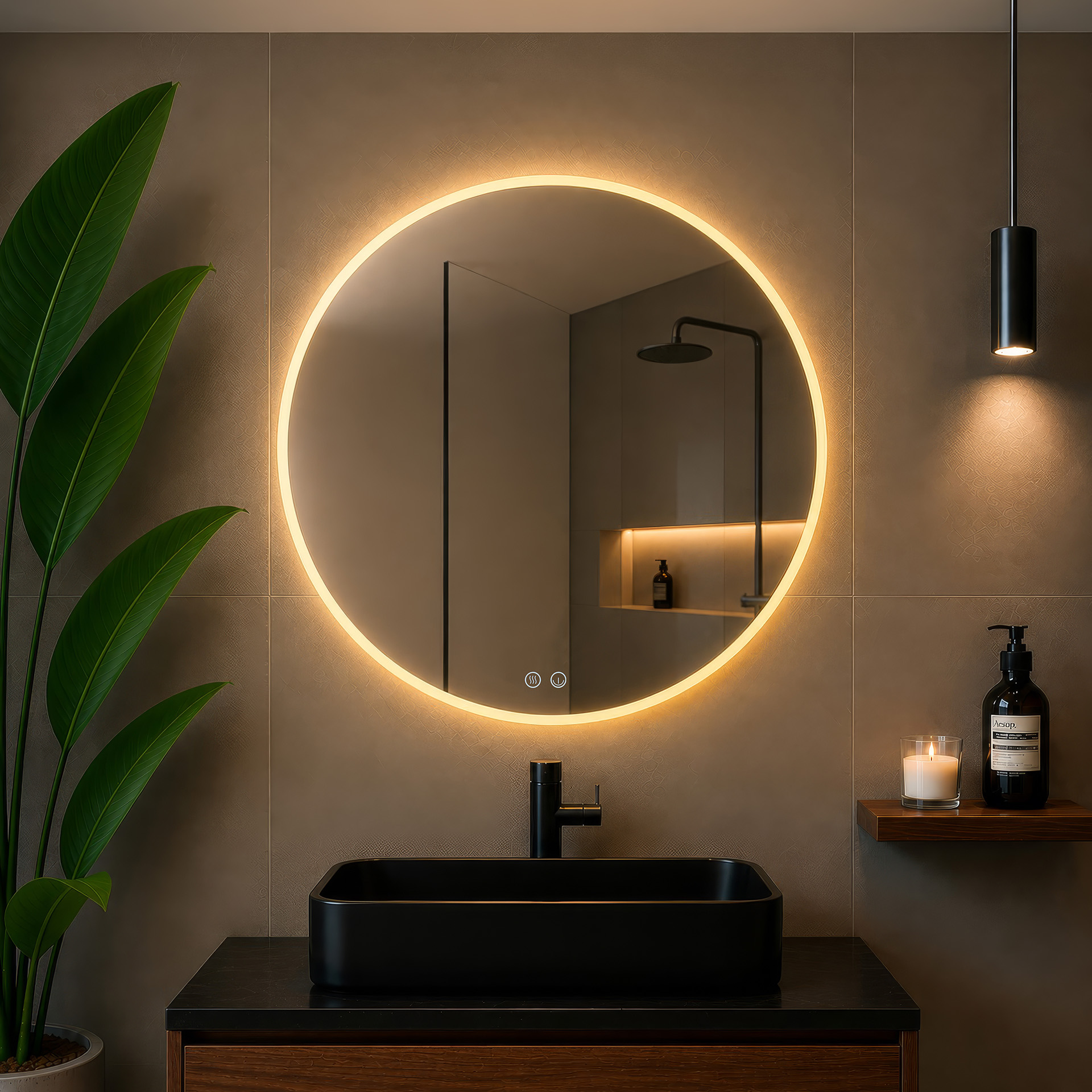 arven (4) Buğu Çözücülü Dokunmatik LED Işıklı Yuvarlak Banyo Aynası - Görsel 1