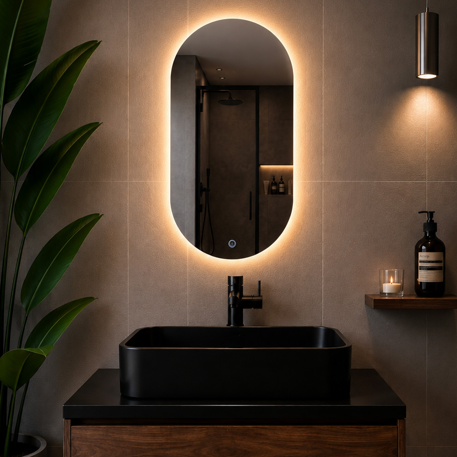 nehir (2) Dokunmatik LED Işıklı Oval Banyo Aynası - Görsel 1
